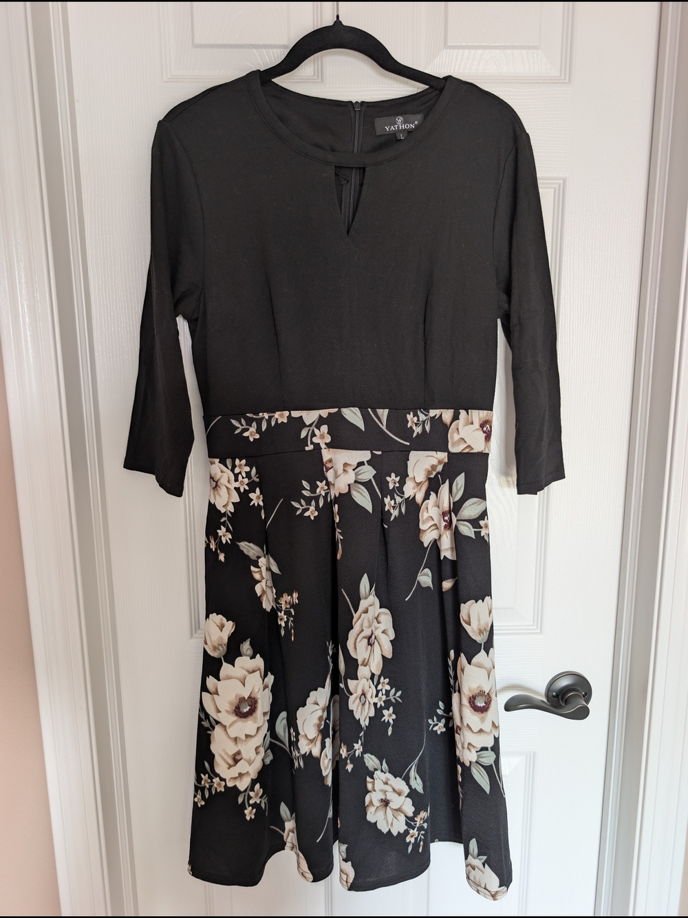 thor Black Dress with Cream Floral Midi Skirt